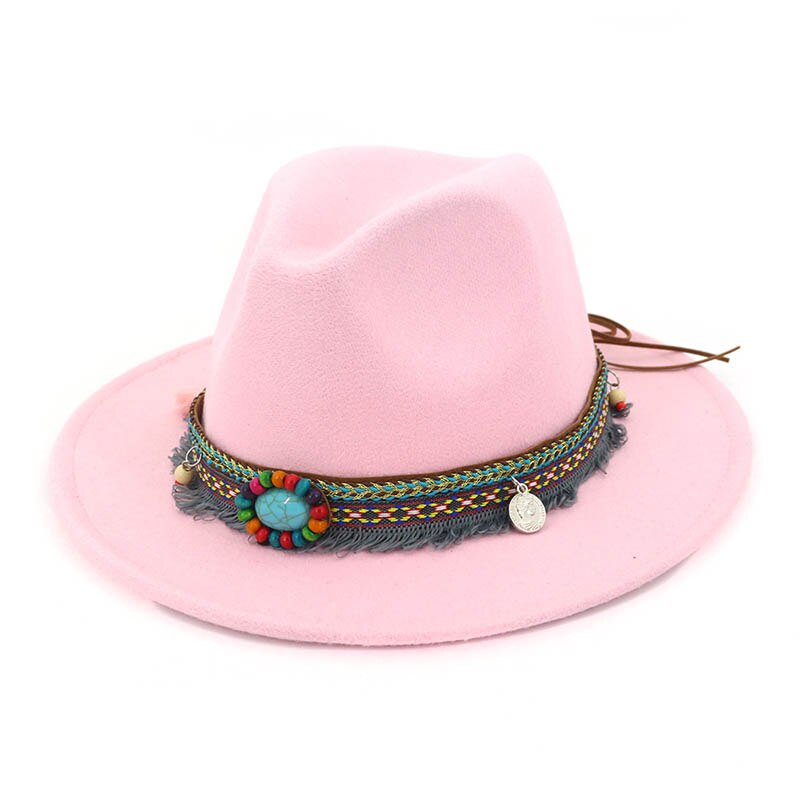 Gorros de Jazz para mujer, estilo bohemio, sombreros de lana para primavera y verano, playa, DOG88: pink