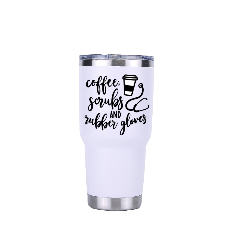 d'infirmière 30 oz gobelet voyage voiture bière tasse vide flacons isolés en acier inoxydable Thermos tasses à café: 30 oz white