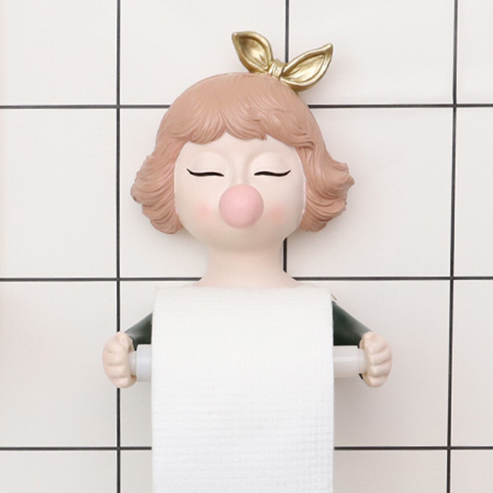 Bathroom Wall Mounted Roll Tissue Storage Organizer Punch Free Cartoon Home Toilet Paper Holder Hotel Cute Girl Self Adhesive