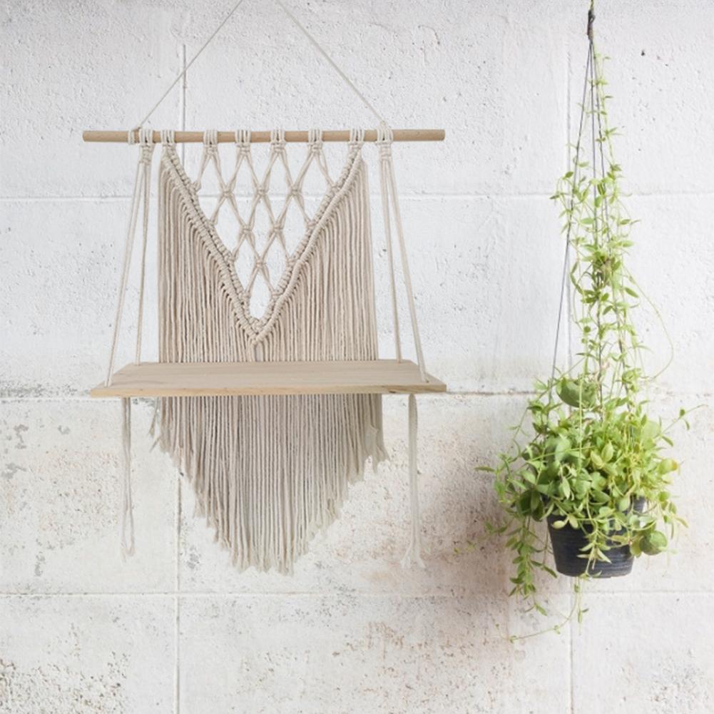 Macramé pared colgante estante estilo bohemio hecho a mano casa niños habitación decoración pared estante borla tapiz makramee