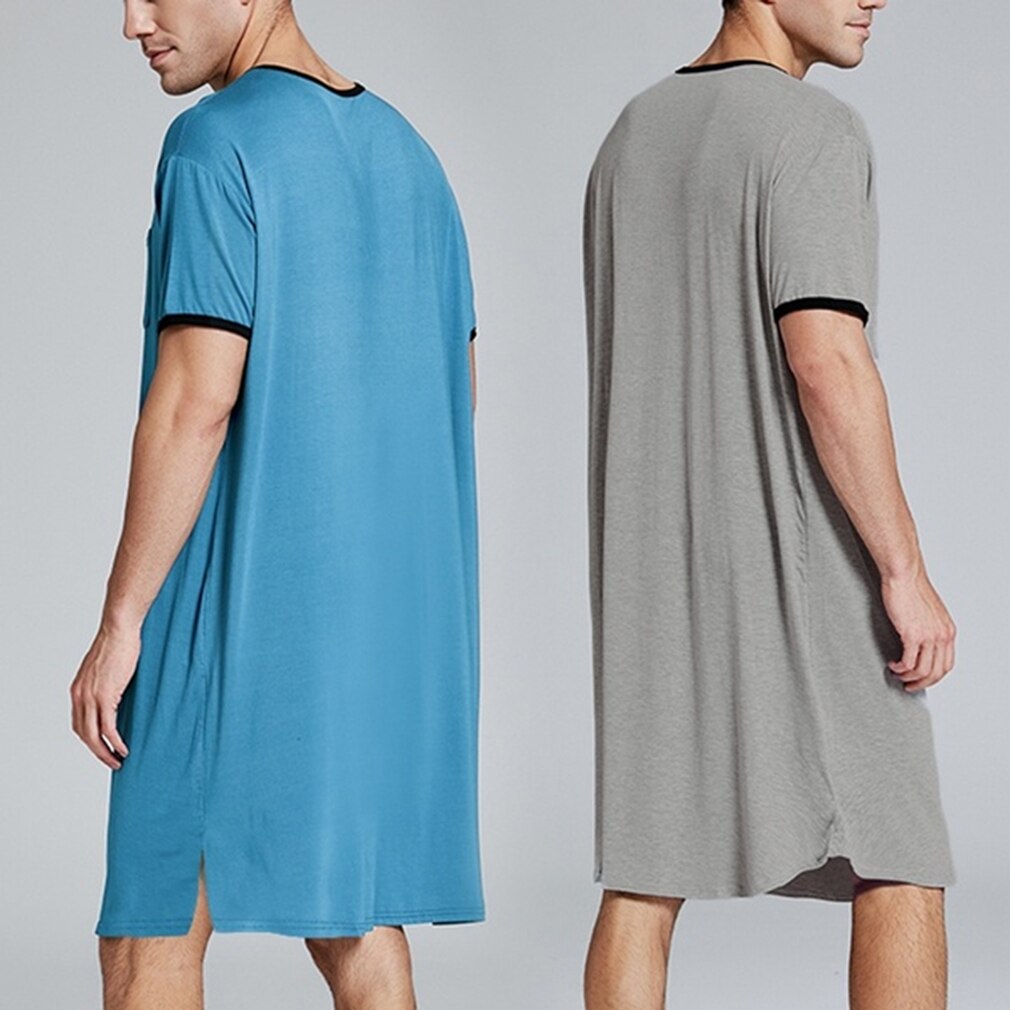Men's Summer Loose Leisure Long Sleepwear Jamsuit Men Sleepwear Short Sleeve Nightwear