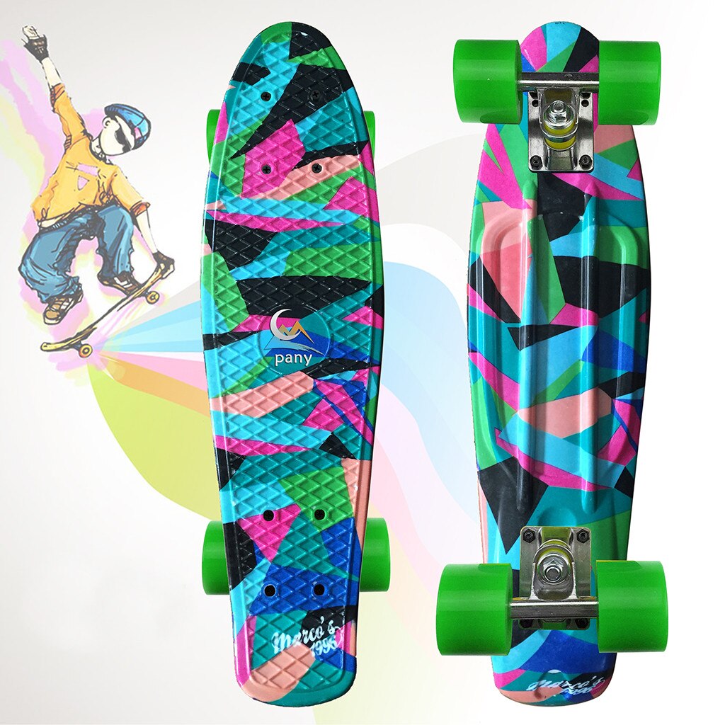 22inch Plastic Mini Cruiser Skateboard Long Board Banana Retro Skate Longboard Graphic Printed Children's Scooter #3: C