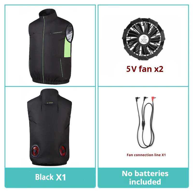 Zomerse, intelligente koelende ventilatortechnologie, geschikt voor mannen en vrouwen, ademend, zweetabsorberend, geschikt voor vrije tijd en werk.: Xxxl / Zwart