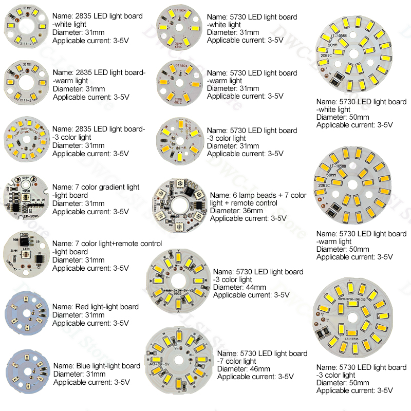 3/5/10PCS Round LED Light Board DC 5V 3W Low Voltage 5730 2835 SMD LEDs 3000K Warm or White 6000K Dimmable Bulb Lamp Panel