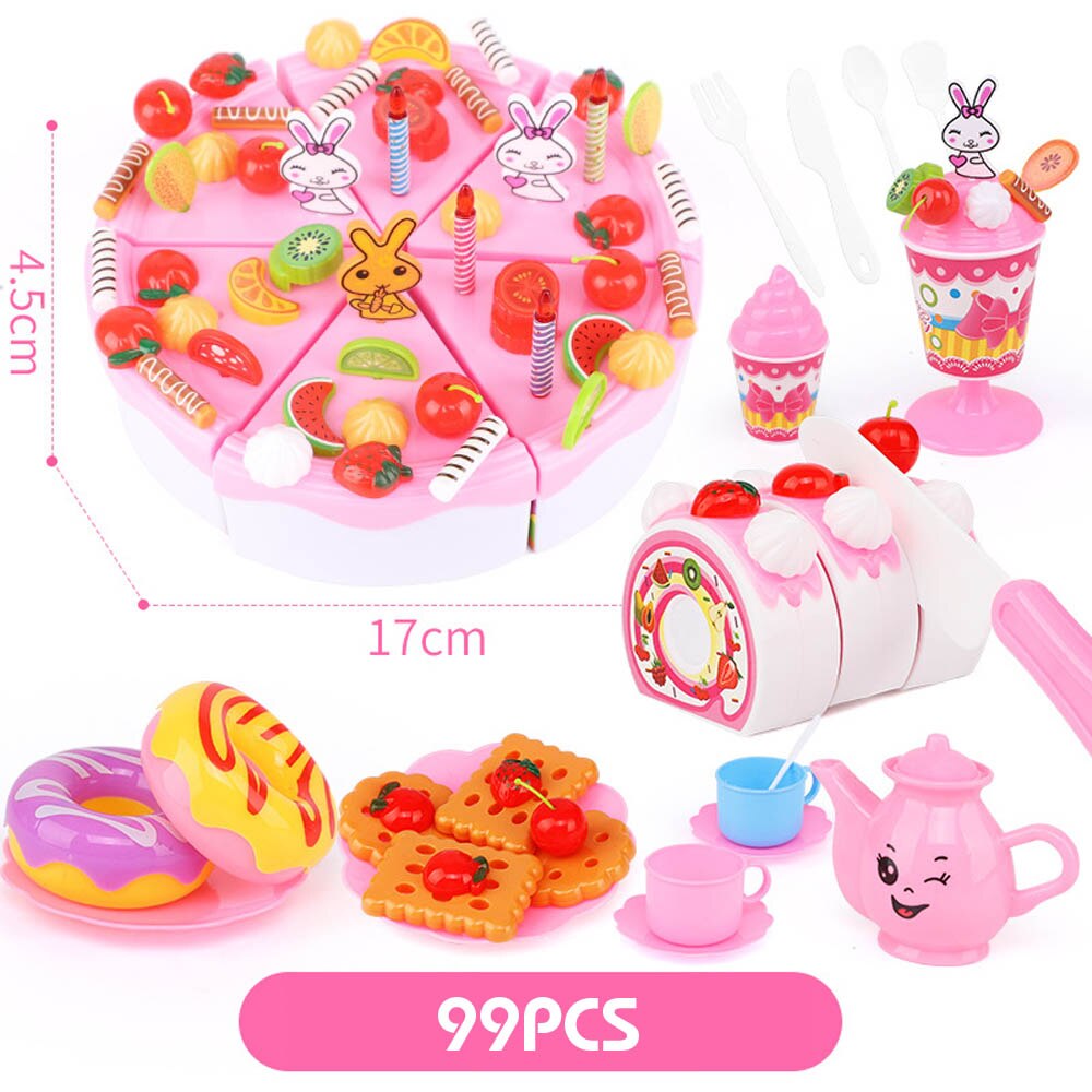 103Pcs Diy Fantasiespel Fruit Snijden Verjaardagstaart Keuken Voedsel Speelgoed Cocina De Juguete Speelgoed Roze Blauw Meisjes voor Kinderen: 99pcs pink