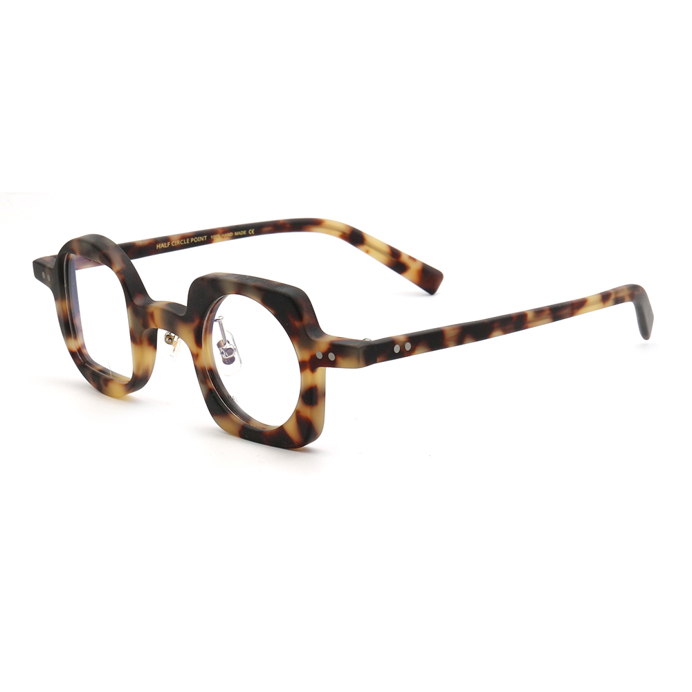 Women Hand Made Retro Eyeglass Frames Men Round Square Nerd Glasses Frame Rx Spectacles leopard Print Mismatch Eyewear