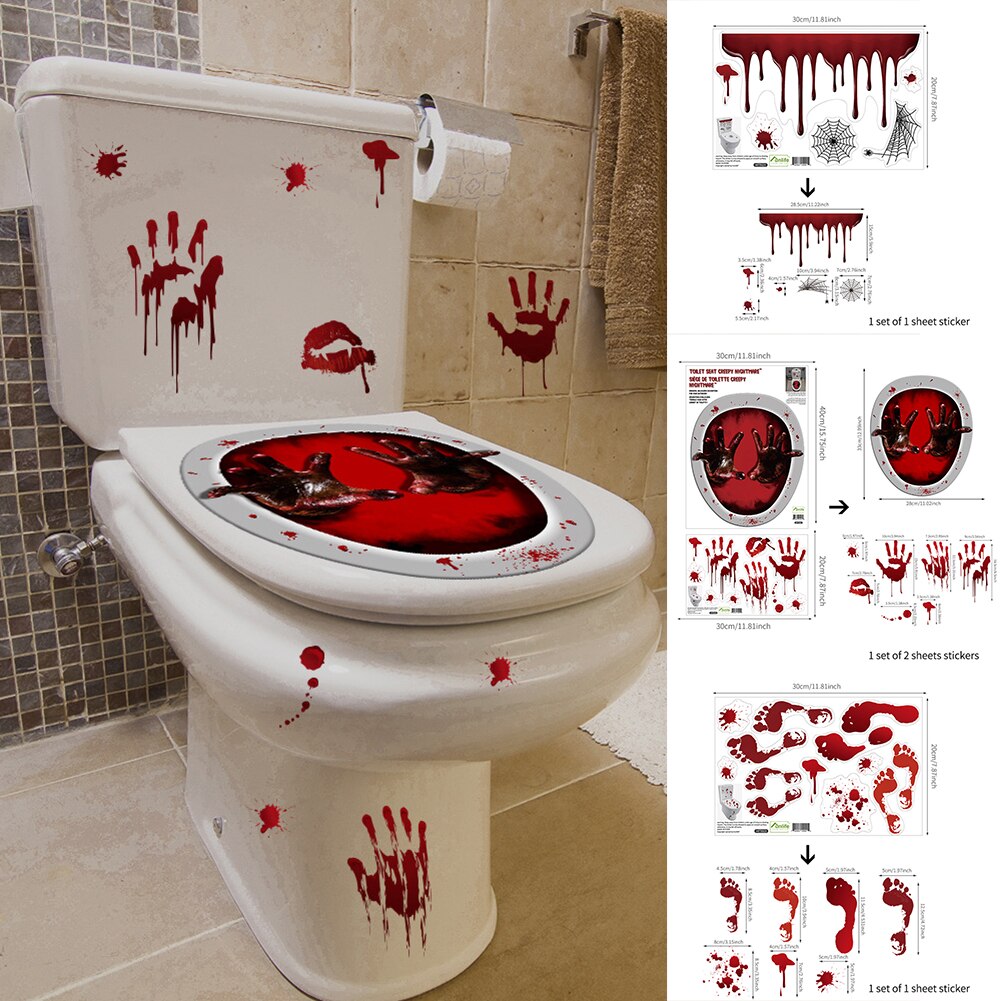 Vandtætte skræmmende fodspor halloween serie toilet klistermærker vægdekoration holdbar og praktisk