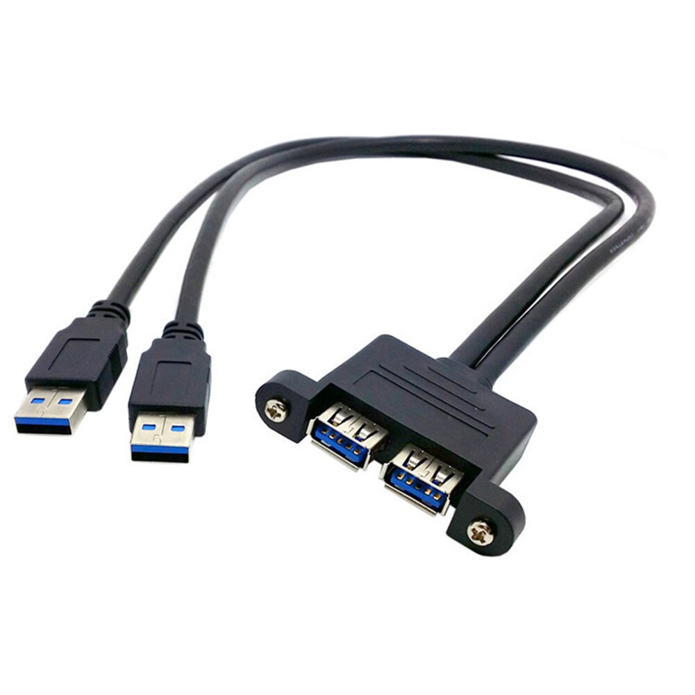 Dual USB 3.0 Male to Female Extension Cable with Screw Mount Hole for Home Office DQ
