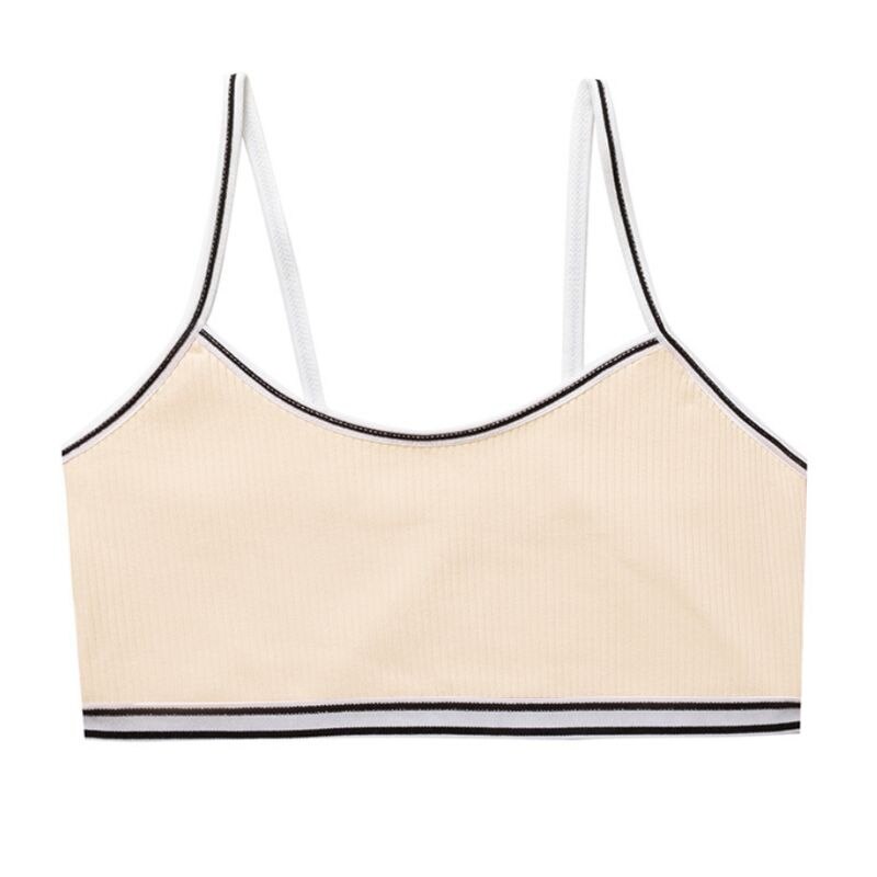 Tenåringer pubertet jente søt godteri farge sport trening bh undertøy stripet lappeteppe tråd ribbet trådløs bralette Vest 8-16t
