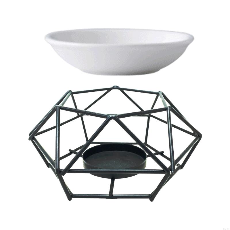 E74E Noordse geometrische kaarsenhouder Smeedijzeren kandelaar met wierookgerecht voor thuisbasis Verjaardagsfeestje Desktop: Black