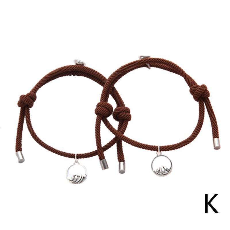 2 pièces/ensemble jumelé Bracelets fermoir magnétique Couple Bracelet réglable tressé corde Couple Bracelet bijoux: K