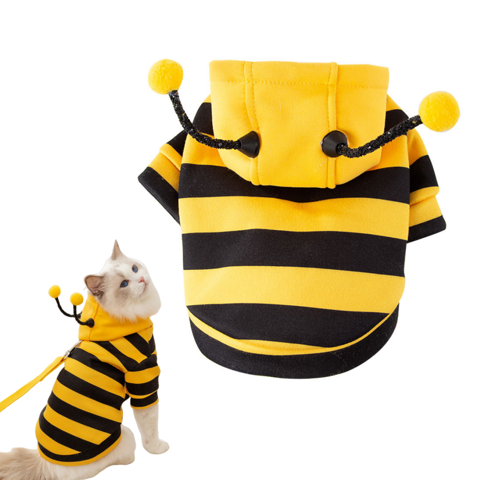 Disfraz de abeja para perro, sudaderas con capucha de Halloween para mascotas, vestido de Cosplay suave para Halloween y Navidad, ropa de Cosplay con capucha para perro, gato y cachorro