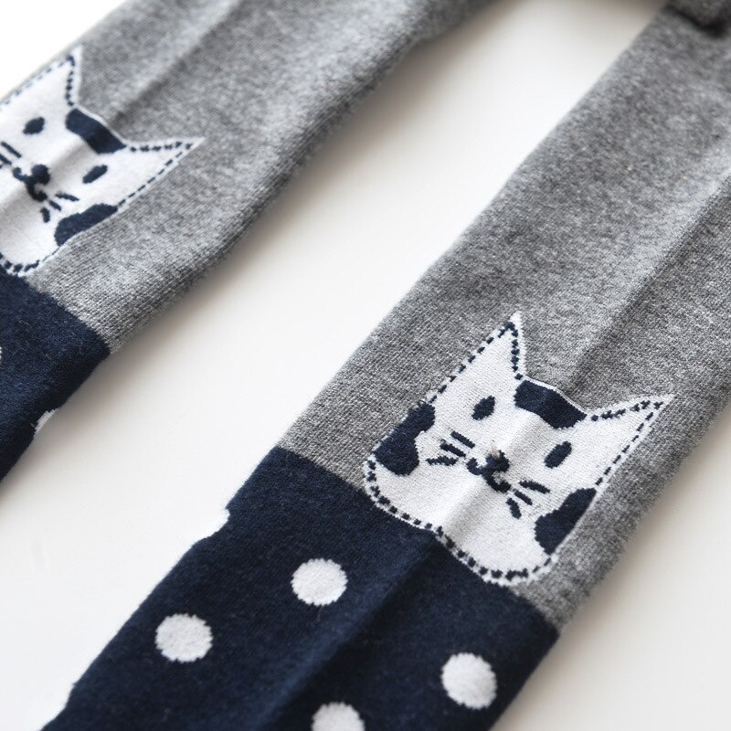 Meisjes panty's herfst schattig kawaii cartoon kat stippen patchwork zachte katoen warme hoge taille panty winter voor kinderen 2-9y