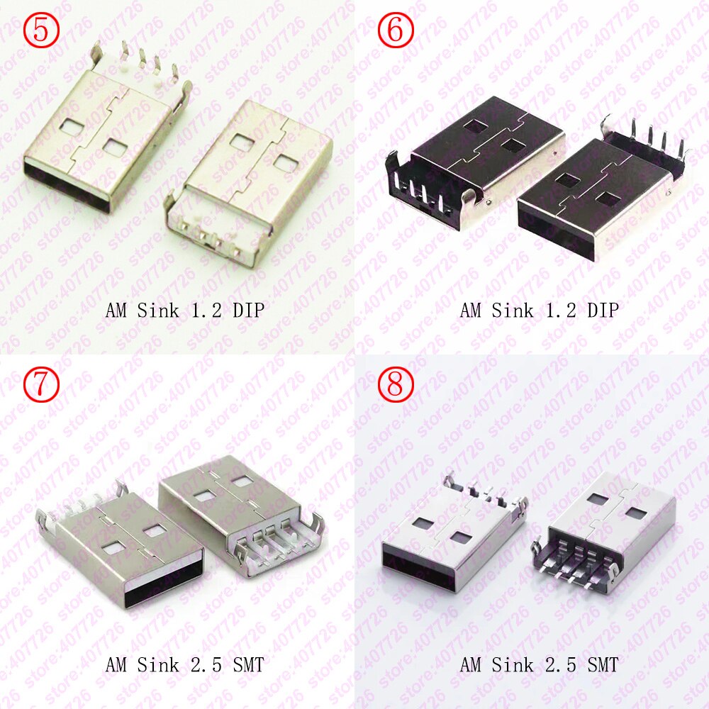 10 PCS USB 2.0 Jack EEN Type Male Plug Connector USB jack AM 4pin Sink 2.5 SMT/Sink 1.2 DIP Kabel Solderen