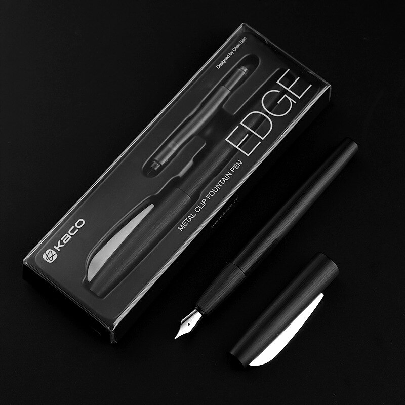 Pluma estilográfica negra Kaco con cartucho de tinta, pluma de plástico para escribir material escolar y de oficina,: Pen with Box