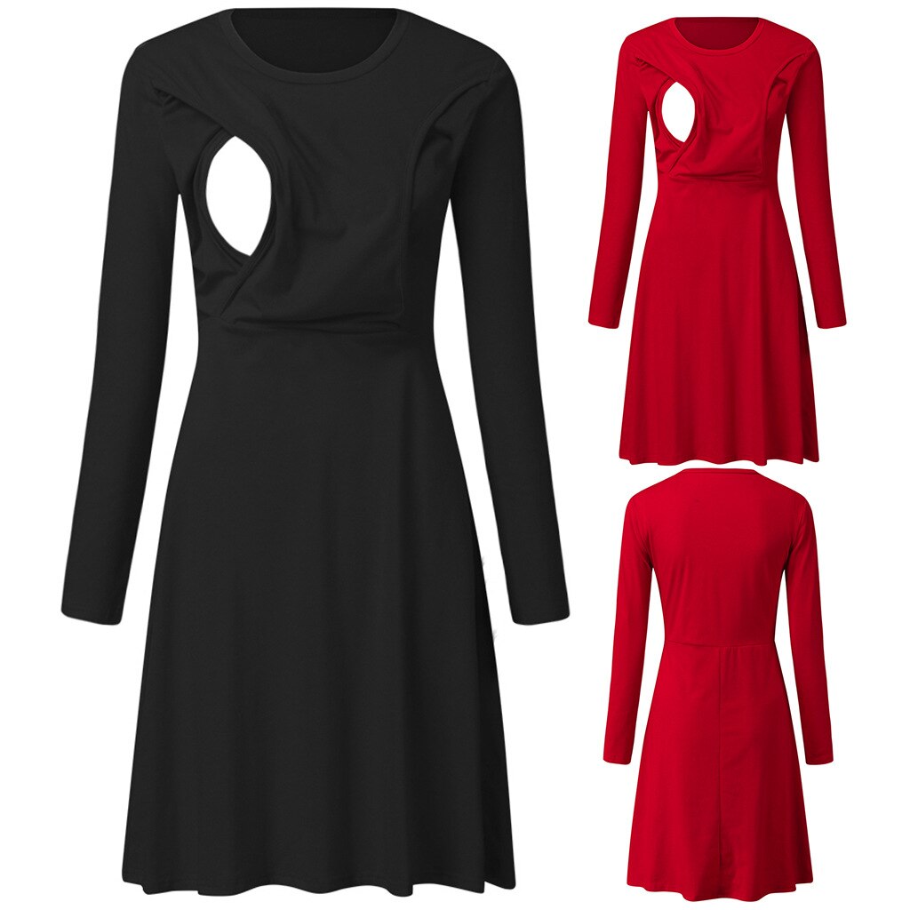Mutterschaft Kleider Stillen Kleid Lange Hülse Pflege Kleid Elegante Solide Mutterschaft Kleider Stillen weiche lässig Kleid