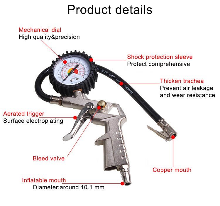 Universal Tire repair Lcd tool Tire Pressure Gauge Tire Inflating Gun With pressure gauge