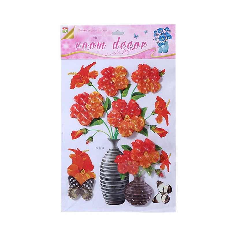 New3D Magnolia Bloem Vaas Sticker Thuis Slaapkamer Woonkamer Sofa Wanddecoratie Pvc Muursticker Laag Stickers: E
