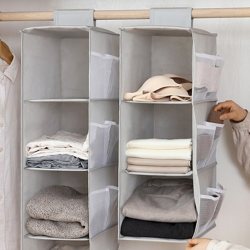 4 Layers Foldable Hanging Storage Bag Wardrobe Organizer Underwear Socks Clothes Storage Shelves Closet Hanging Shoe Organizer