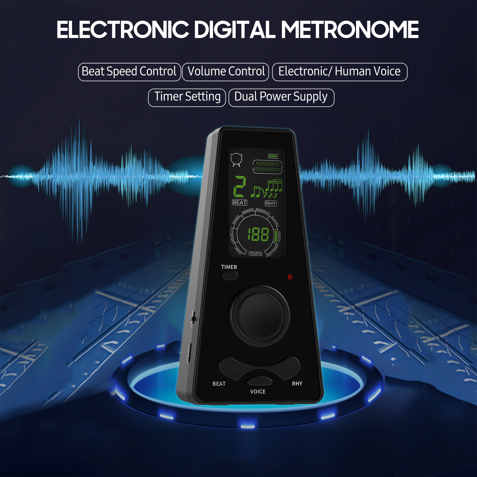 Elektronische digitale metronoomtimer Universele elektronische metronoom met volume- en beatsnelheidsregeling Batterij USB-metronomen