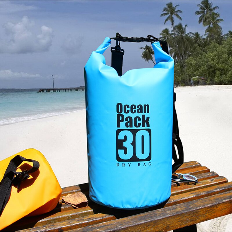 PVC Waterproof Dry Bag 2L 5L 10L 20L 30L Outdoor Diving Foldable Man Women Beach Swimming Bag Rafting River Ocean backpack: Blue-30L