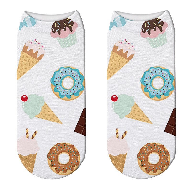 Japanese Women Cute Fruit Food Dessert 3D Print Socks Funny Donut Doughnut Short Socks Cute Happy Funny Cotton Socks Calcetines: 5