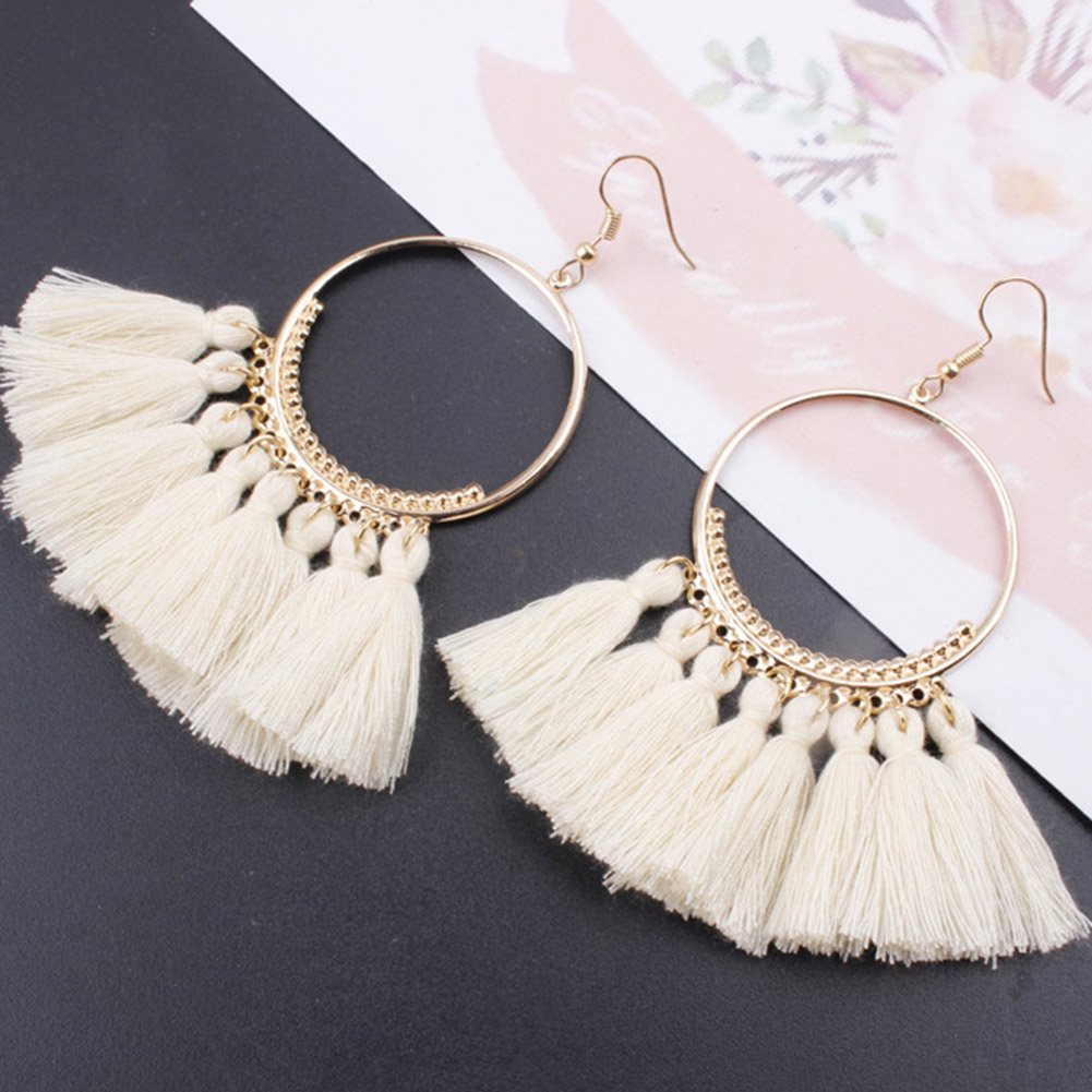 Vintage dynda spadek Tassel kolczyki dla kobiet kobieta moda oświadczenie etniczne artystyczne Boho duże kolczyki biżuteria akcesoria: Beige