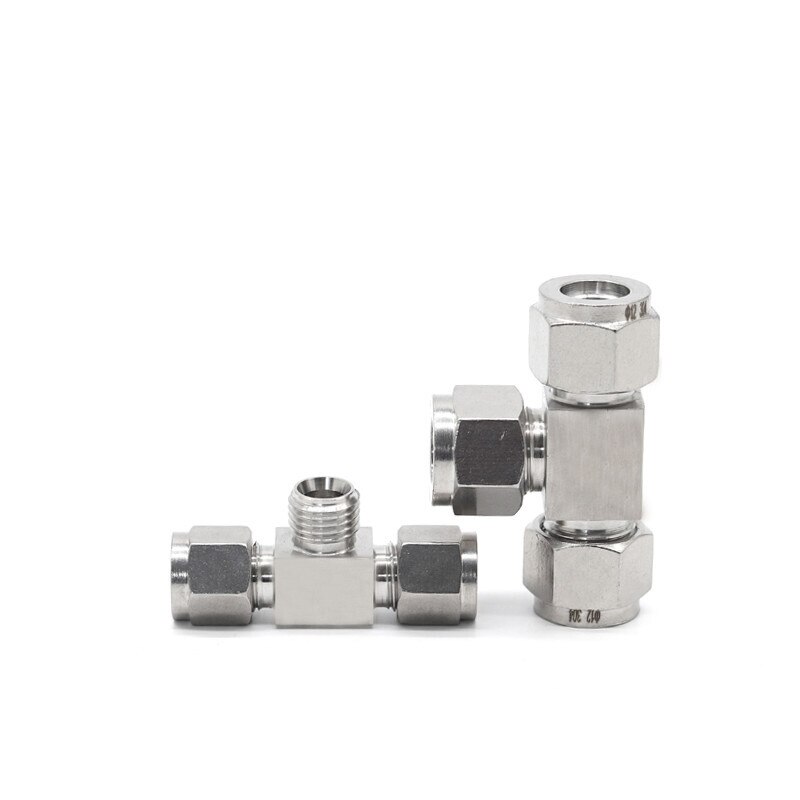 3-25mm 1/4"-1" Tee 3 Ways Splicer Double Ferrule Compression Tube Union Connector Stainless 304 Steel Air Oil Water