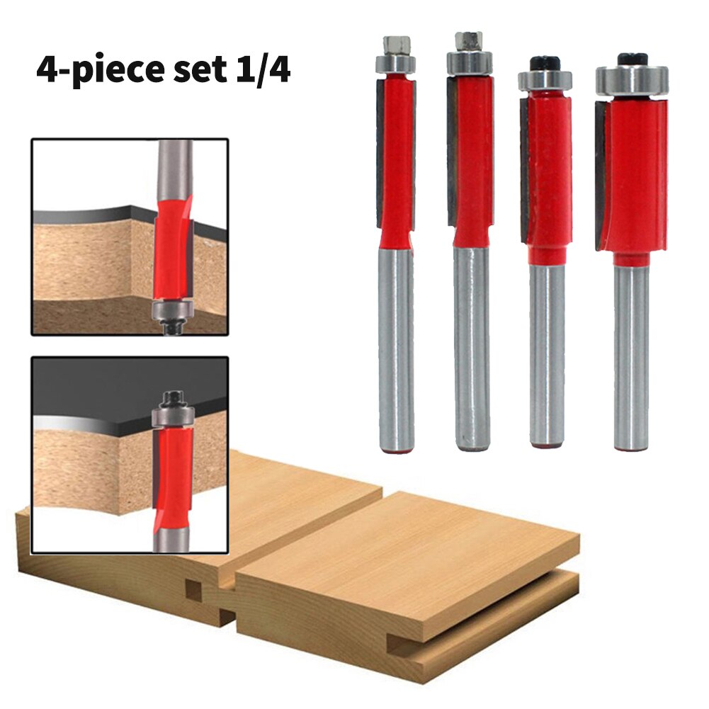 4/7Pcs 1/4" Shank Flush Trim Router Bits End Mill For Wood Lengthened Trimming Cutters With Bearing Woodworking Tool