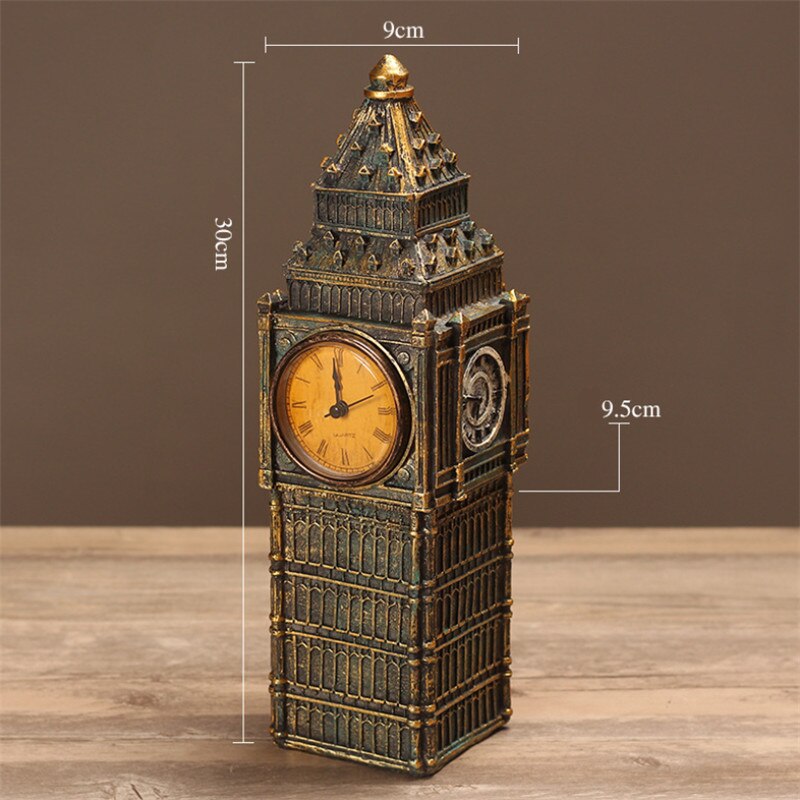 Europeisk stil harts retro big ben bordsklocka sovrum säng tyst klocka restaurang bar dekoration hantverk: Guld-