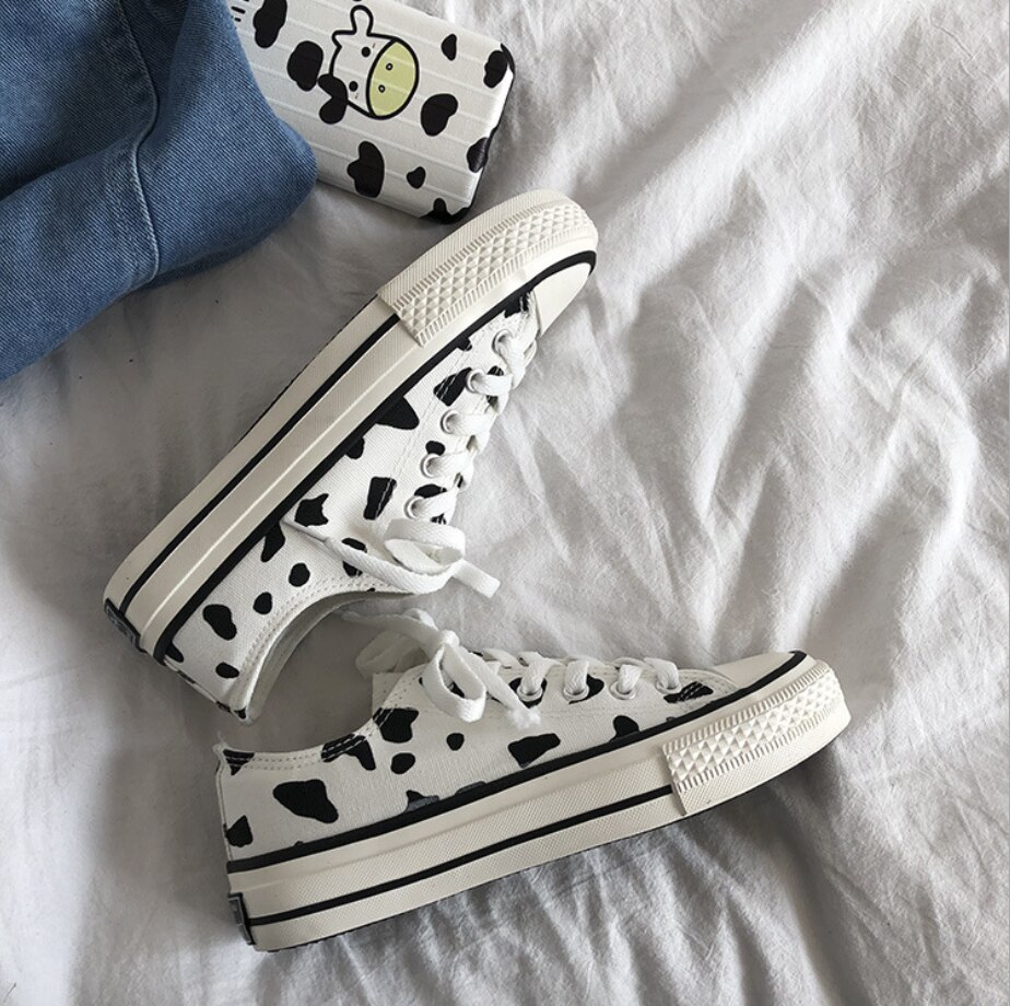 Zapatillas de lona con estampado de dibujos animados para mujer, zapatos planos vulcanizados informales a la , zapatillas de plataforma altas, alpargatas