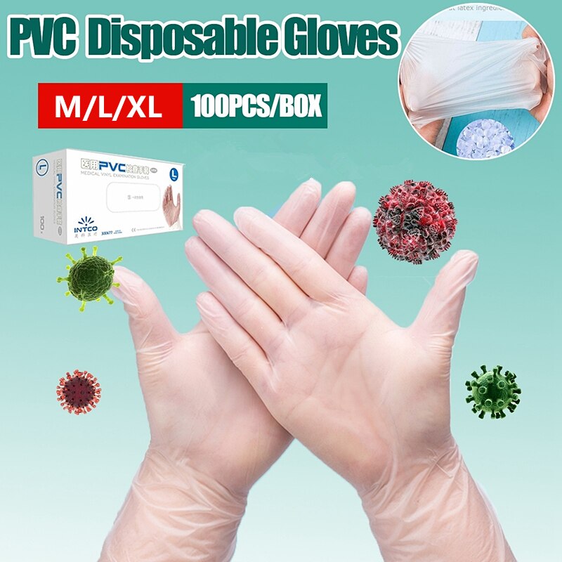 100Pcs Disposable Transparent Gloves Dishwashing Kitchen Anti Pollution Hand Protection PVC Cover