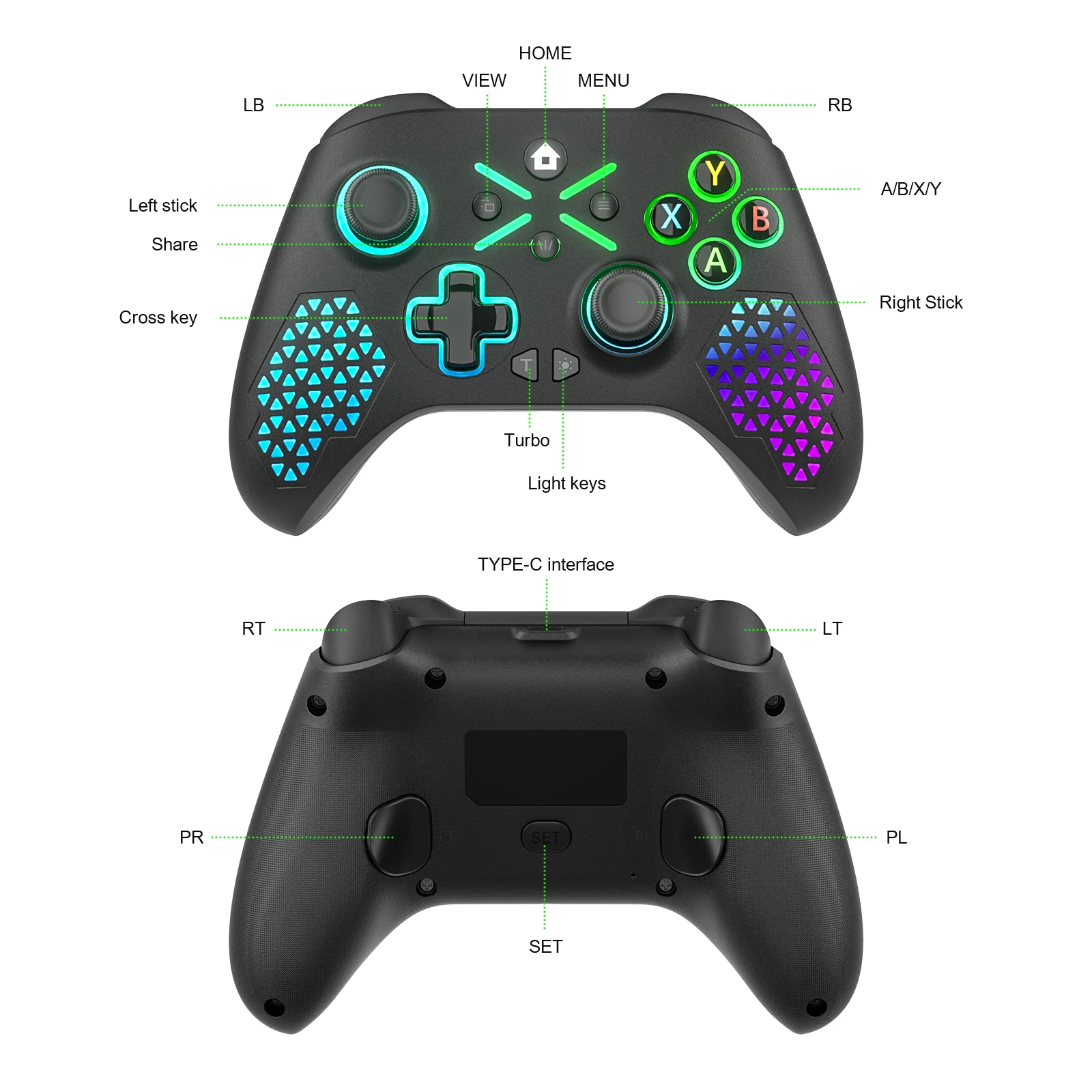 RGB Wireless Controller For Windows PC/Xbox One/xbox Series X/S With 650mah Battery gamepad Multi-Function Joystick Controller