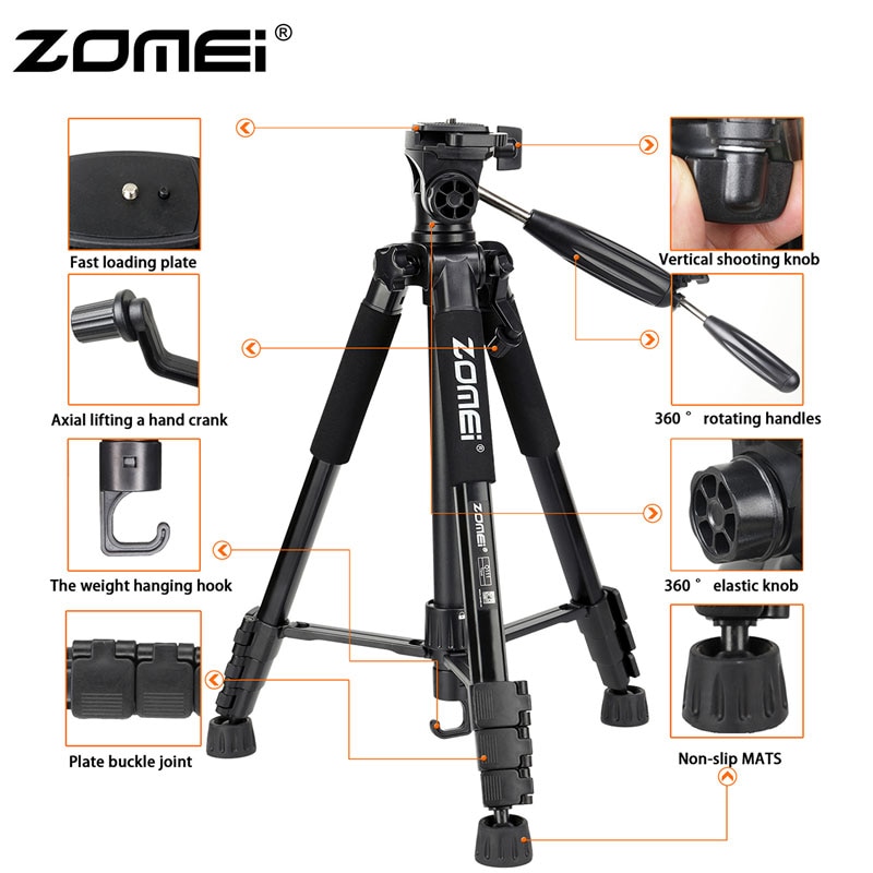 ZOMEI Q111 Professionelle Tragbare Reise Aluminium Kamera Stativ w/Pan Kopf Telefon Halter für SLR DSLR Digital Kamera Foto stativ