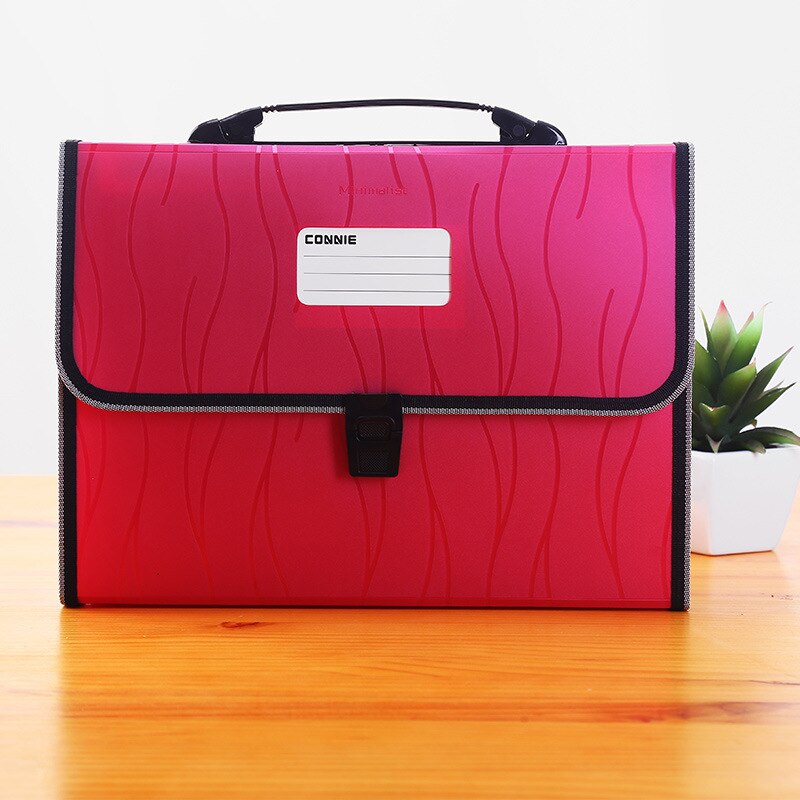 13 Pockets Expanding Wallet With Portable Handle Office A4 Letter Size Document Bag Accordion Filling File Folder Large Capaticy: Red