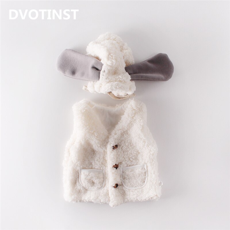 Dvotinst bebê meninas meninos roupas de inverno inverno macio quente cashmere pele colete chapéu outfits definir infantil roupas da criança bebe traje: WHITE / 24 m