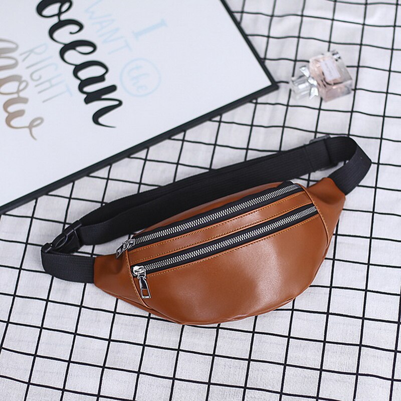Women Chest Bag Waist Packs For Unisex Female Pu Leather Fanny Packs Banana Ladies Belt Bum Bags Wallets: brown