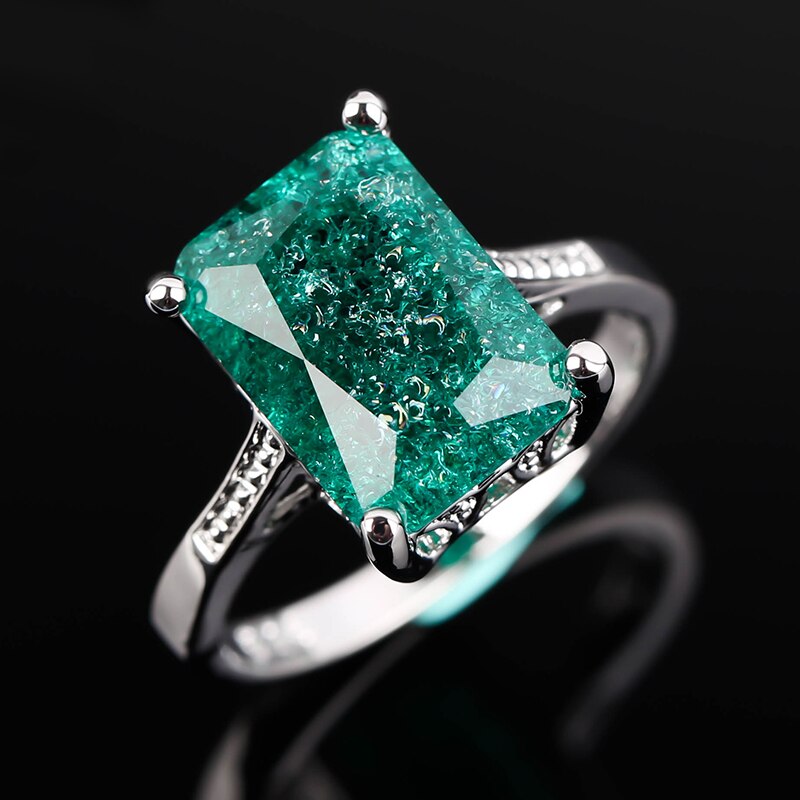 Vintage Heldere Ring Met Groene Stenen Vierkante Steen Zilver Kleur Voor Vrouwen Anniversary Sieraden Anillos Mujer F5N475