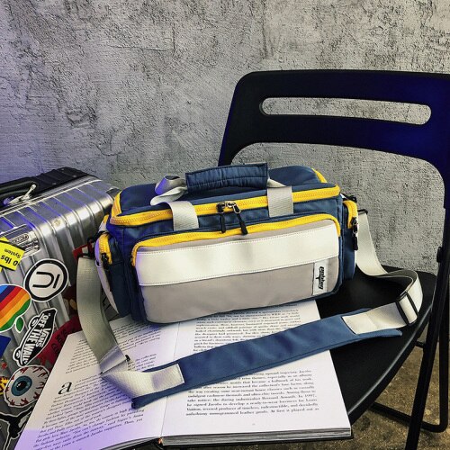 Een Schouder Messenger Bag Mannen Tij Grote Capaciteit Mannen Handtas Camera Tas Reistas Kleine Sport Fitness tas Tij: Blauw