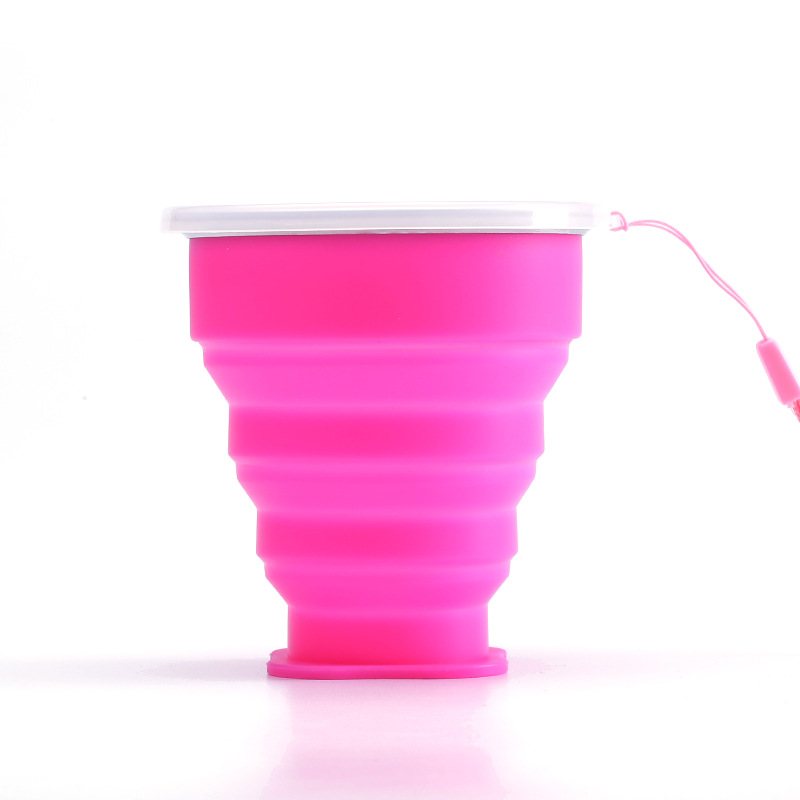 Portable Silicone Foldable Cup With Lanyard Heat Resistant Collapsible Cups Lid Folding Storage Travel Mug For Water coffee: black