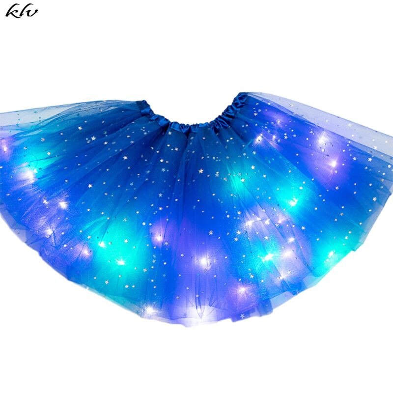 Kids Meisjes Led Light Up Glitter Ster Pailletten Ballet Dans Tule Tutu Rok 3-12T