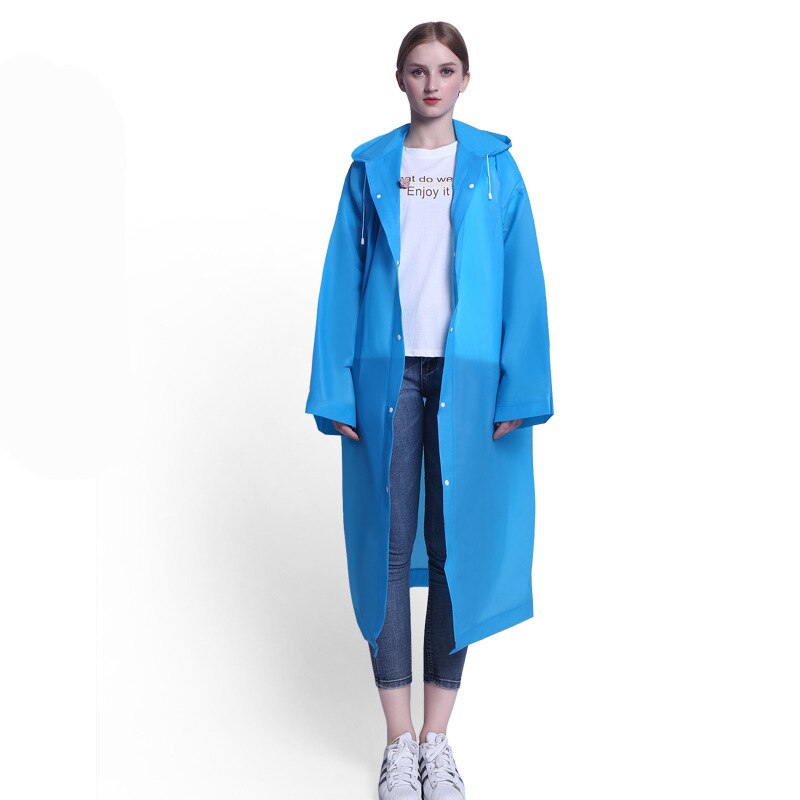 Thickened EVA Raincoat Women Outdoor Portable Waterproof Rainware Women Rain Jacket Poncho for Travel Camping Hiking: blue