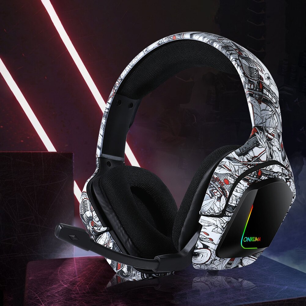 ONIKUMA K20 Gaming Headset - 3.5mm Wired, RGB Lighting, Noise-Cancelling Mic for PC, Tablet, Smartphone
