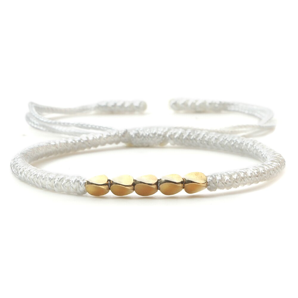 Pulsera de cuentas de cobre budista tibetana hecha a mano, nudos con dijes, cuerda de Buda, brazaletes de hilo trenzado de la suerte ajustables para mujeres y hombres: Color marrón amarillo