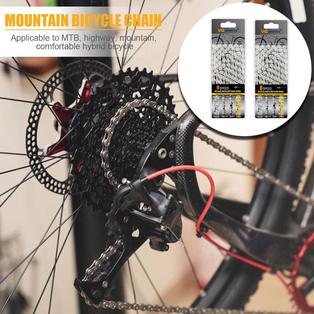 VG Sports Bicycle Chain 8 9 10 11 Speed Bicycle Chain Ultralight Bike Chain 116 Links MTB Road Bike Half Hollow Chain Bike Tools