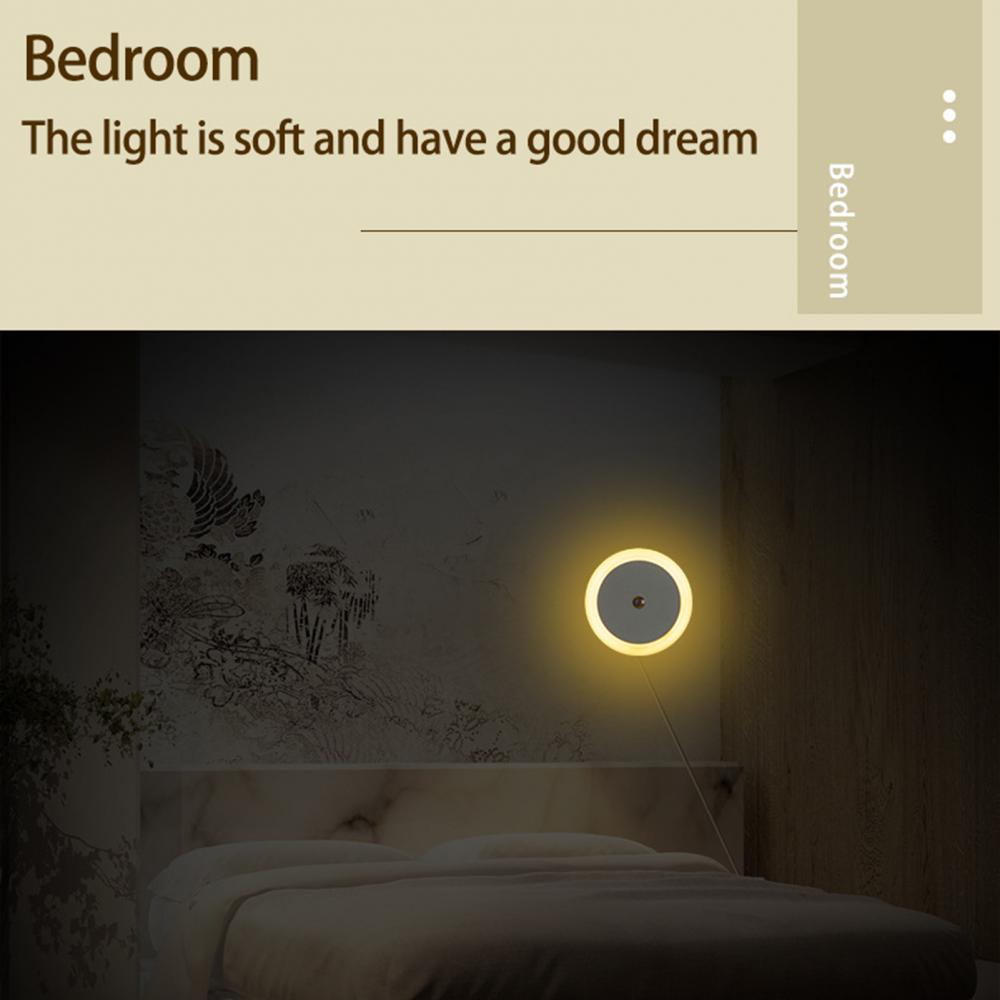 Round Wall Plug-in LED Light Sensor Night Light Plug In Sensor Light Luminaire Led Lamp Baby Nightlight Children Bedroom Round