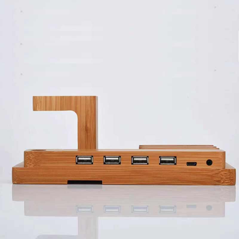Holz gebühr stehen für telefon uhr multi usb lade halter für samsung huawei xiaomi neue schreibtisch ladestation für tablet