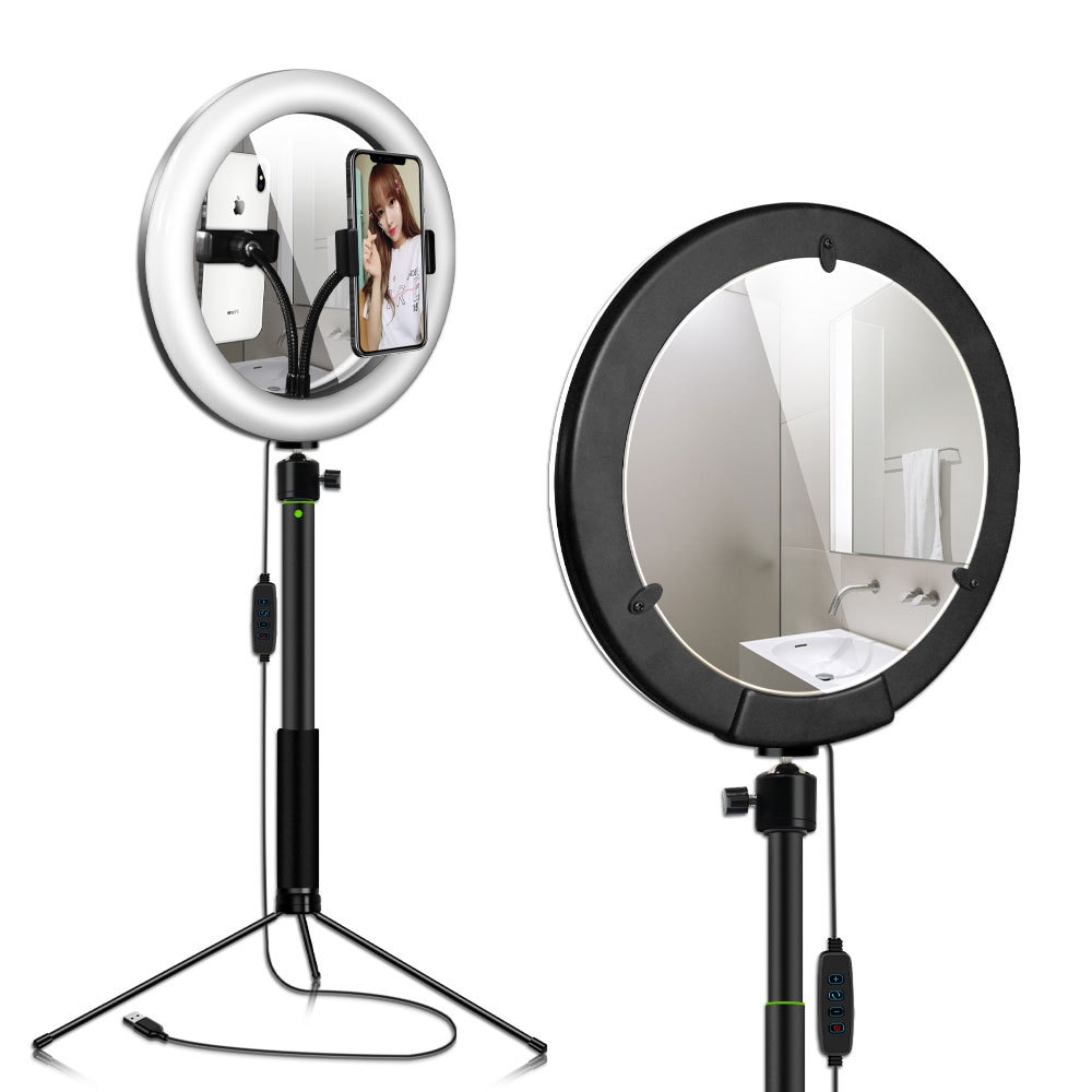Ring Light with Phone Holder - 1.5M Tripod Stand - LED Selfie Makeup Mirror Lamp - USB Powered
