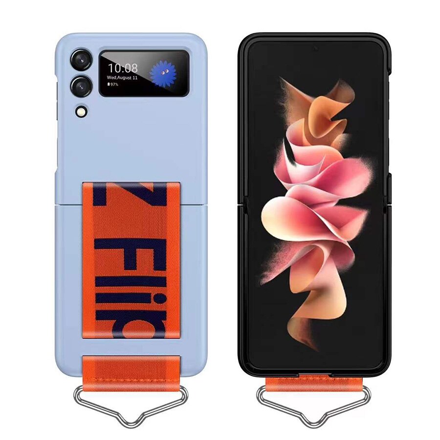 Case for Samsung Galaxy Z Flip 3 5G Zflip3 Hand Strap Phone Case Silicone Shockproof Protective Cover with Ring for Z Flip3 Z3: D132-B-Sky Blue