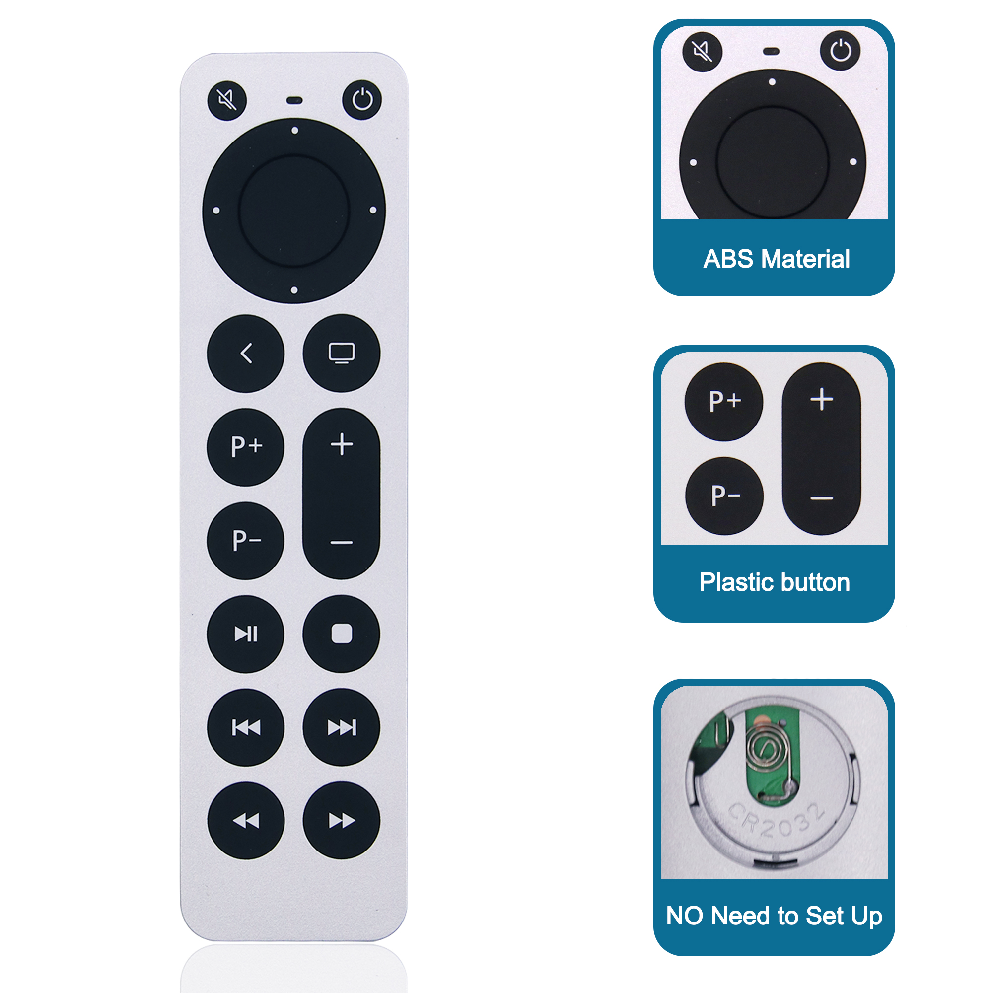 Ersatz-Apple-TV-Fernbedienung für Apple TV 4K Gen 1 2 3 4 HD A2169 A1842 A1625 A1427 A1378 A1218 mit Power- und TV-Steuerungsfunktion